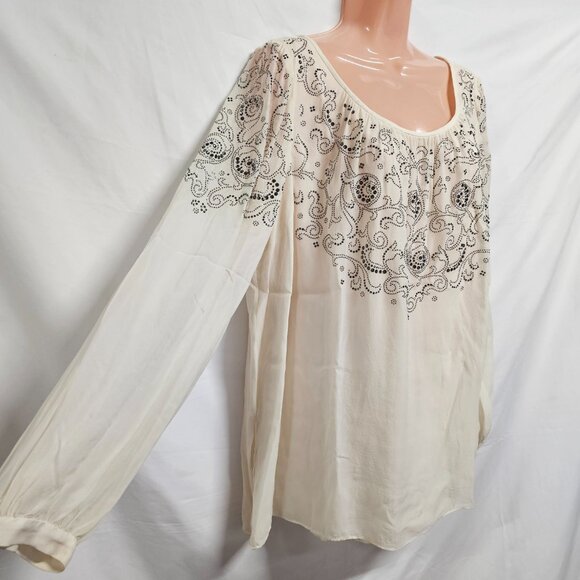 St. John Beaded 100% Silk Lined Top Blouse Women Size 14 Ivory - Picture 4 of 14
